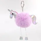 Unicorn faux rabbit fur ball keychain /rabbit fur keyholders key chain animal fur