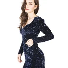 Sequined v neck long sleeves mini club party bodycon dress sexy