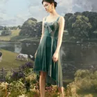 Dark green velvet bow dresses with short front and long back straps