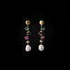 Gemstone Dangles Pearl Earrings Pink Sapphire Amethyst Earrings Withe Pearl Drop Jewelry