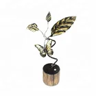 Delicate Black Gold Iron Leaf Butterfly Wooden Base Christmas For Home Office Decoration metal leaves