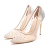 Water diamond pointed silver high-heeled women's shoes transparent party wedding shoes