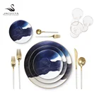 Wholesale Bone China Plate Dinner Set Blue and Gold Wedding Dishes Environment Friendly Ceramics dinnerware