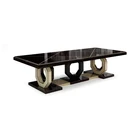 Modern W shape Base 8 Seater Dining Table Tempered Glass Dining Table Wooden Dining Table