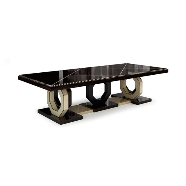 Modern W shape Base 8 Seater Dining Table Tempered Glass Dining Table Wooden Dining Table