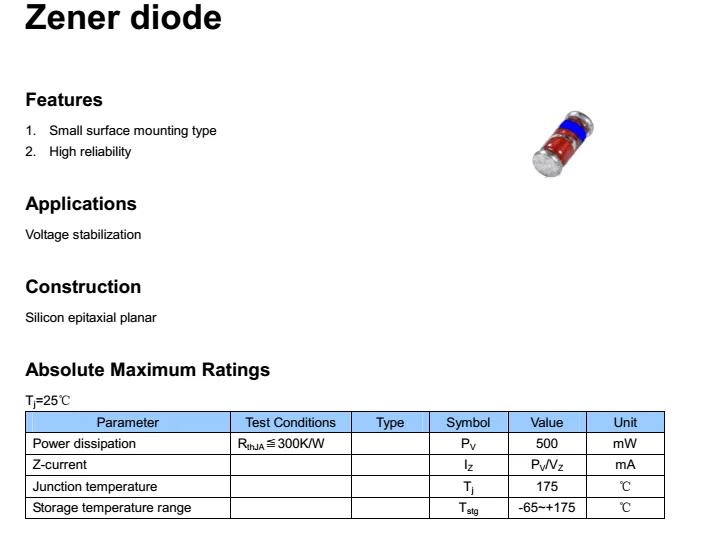 1/2w smd zener diode ll55c24 sod80 ll34 package