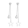 Fashion Jewelry Made In China Korea Style Pearl Earrings With Long Length Chain Star Charms Silver Earring