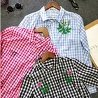 100%cotton long sleeve embroidery plaid blouse dress