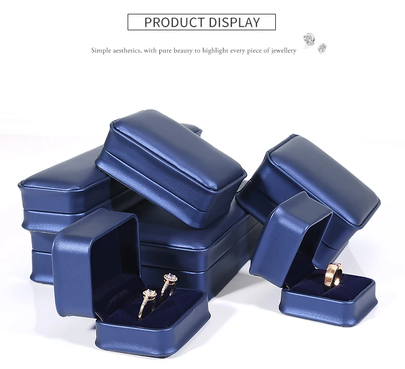 digu custom luxury pu leather blue jewelry box packaging rings