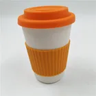 12oz 100% degradable non plastic reusable bamboo fiber coffee cup with lid and sleeve