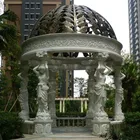 Garden Simple Design Hand Carved White Marble Gazebo with Metal Roof
