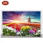Flower Field with Windmill Lighted Canvas Prints