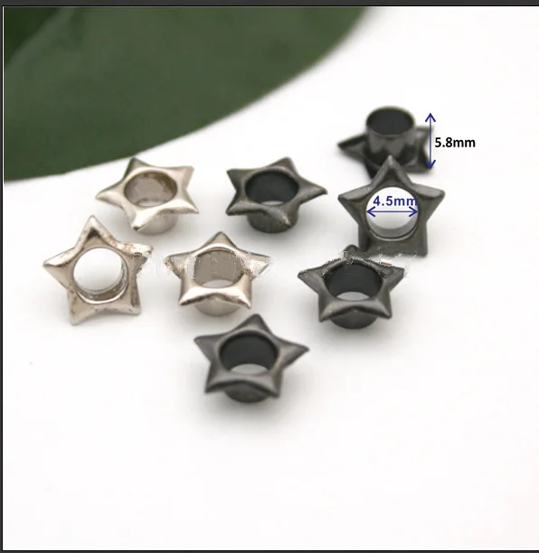 Wholesale Free shipping 4.5mm metal brass eyelets with washer star shape metal grommets eyelets silver/black JY-014