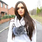 CX-S-80F Womens Genuine Knitted Rex Rabbit Fur Scarves With Fox Fur Ball