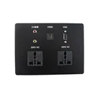 Black Aluminum Plate Multi Media Socket with Universal Power and HDMI for Restaurant Hotel