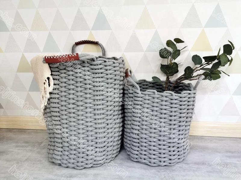 hot sell cotton rope woven basket with handles home cotton rope