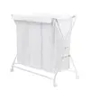 Easy Carrying White Triple Folding Wheeled Laundry Sorter Hamper Three Compartment with Removable Cover