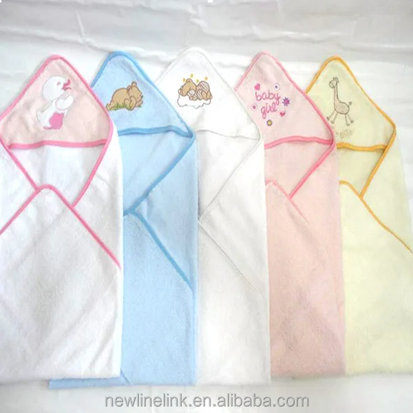 hooded bath towel with embroider and overlock border for baby