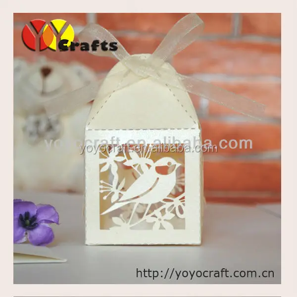 laser cut bird wedding gift candy souvenir favor box with ribbon