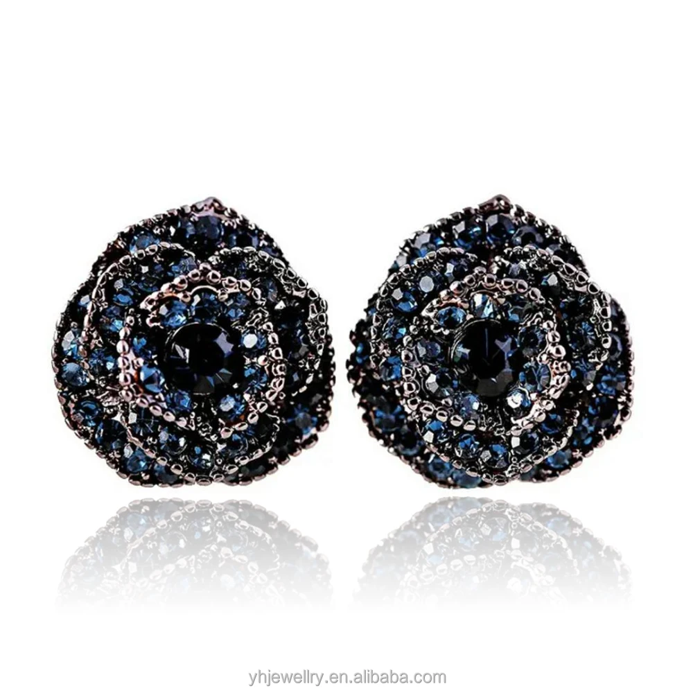 black rose blue artificial crystal flower high quality stud