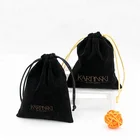 Custom hot stamp gold logo black drawstring velvet necklace pouch bag