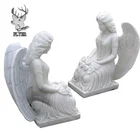 Hand carving gray granite headstone angel with heart