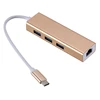 USB 3.1 Type C to 3 Ports USB Hub with Gigabit Ethernet Adapter RJ45 10/100/1000Mbps Network Card