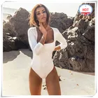 OEM Custom Bathing Suits Manufacturer T-shirts Women's Fashion Ladies Sexy Slim Long Sleeve Knit Tops White One piece Bikini
