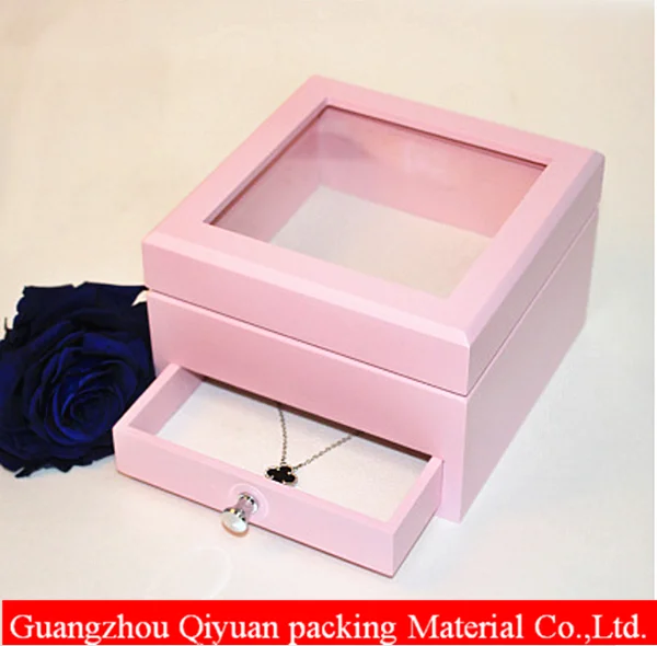 square wood preserved fresh flower gift box with acrylic window