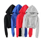 Fleece Custom Blank Womens Drop Shoulder Cropped Sweatshirt Jumper Hoodie Crop Top Hoodie
