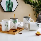 Nordic style white mug creative plant pattern breakfast mugs with logo ceramic coffee cup