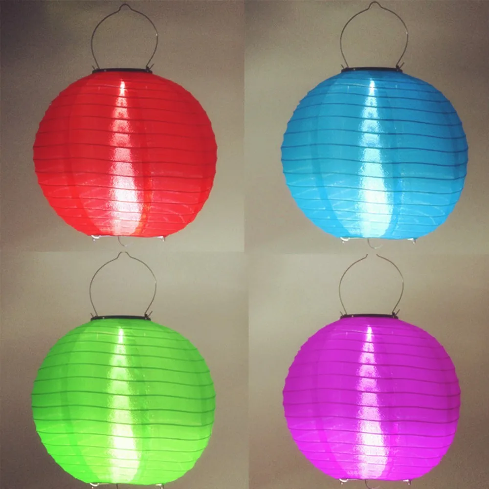 mulit color option 12 inch Solar LED Chinese Paper Lantern Light mas Wedding Party Outdoor Garden Lamp Decor