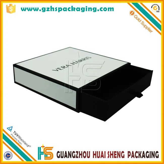 black ribbon puller cardboard drawer gift box for