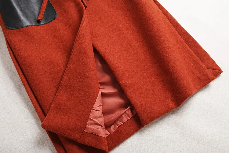 women woolen PU Pocket patchwork coat.22_