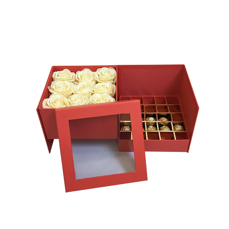 Custom LOGO double layers plain flower boxes for roses and chocolate