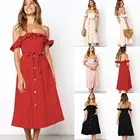 wholesale long summer ruffled off shoulder red shirring smocked hot pink cotton tube dress 2019 women