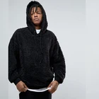 Wholesale Mens Black Hoodie Fur Sherpa Fleece Oversized Hoodie
