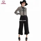 Autumn women party fashion blouse long sleeveless semi-sheer blouse with neck tie