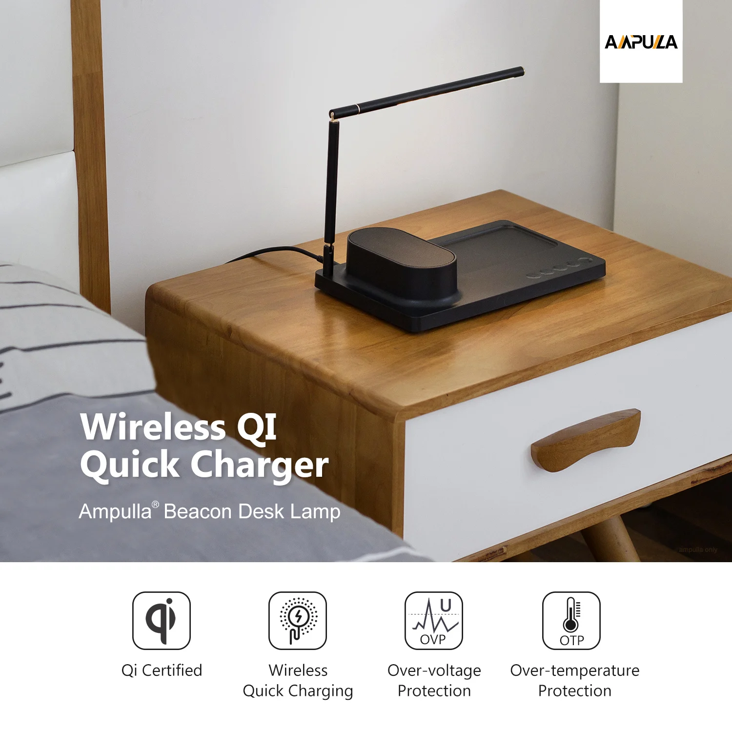 Masdio Beacon Wireless Charging Table Lamp with Wireless Speaker for Deep Bass Music - ANKUX.COM