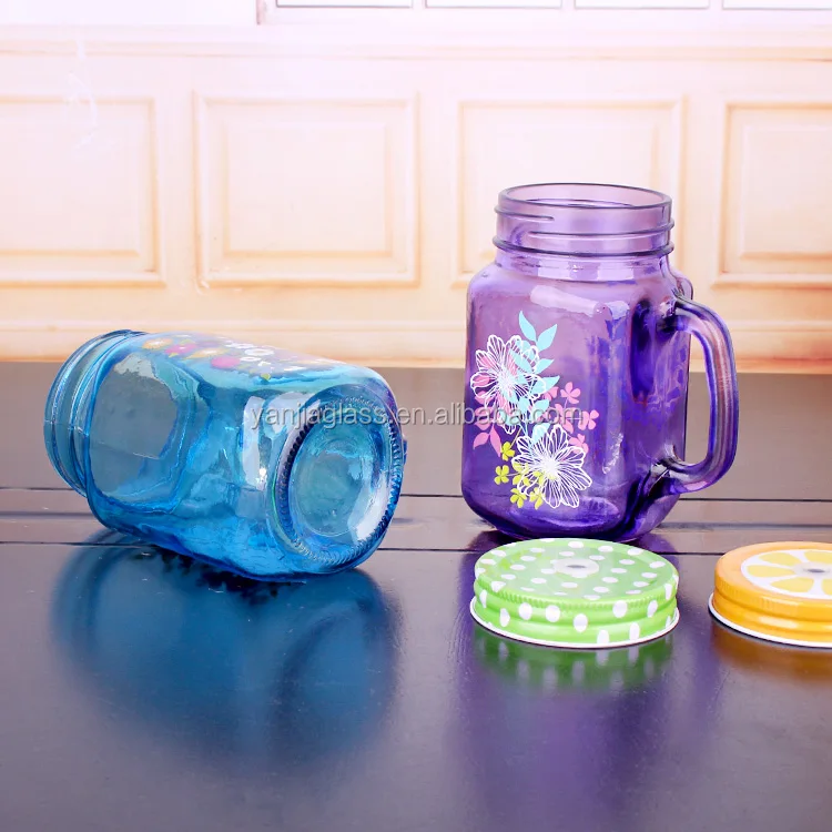square glass jar 500ml wholesale 16oz glass mason jar with handle and metal lid