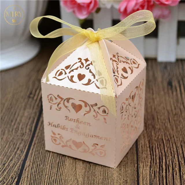 fuzzy peach laser cut vines wedding gift box with free ribbon
