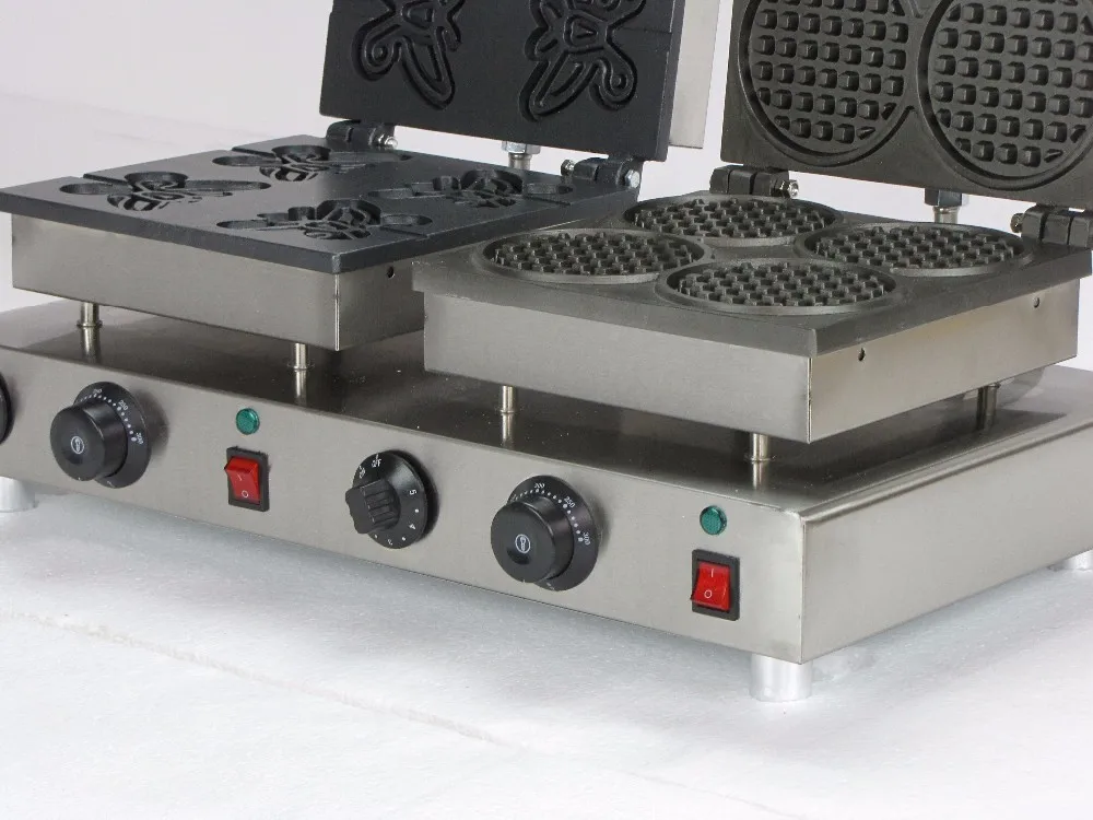 220V double electric waffle bakers, one round shaped and one butterfly shaped waffle maker /Waffle iron