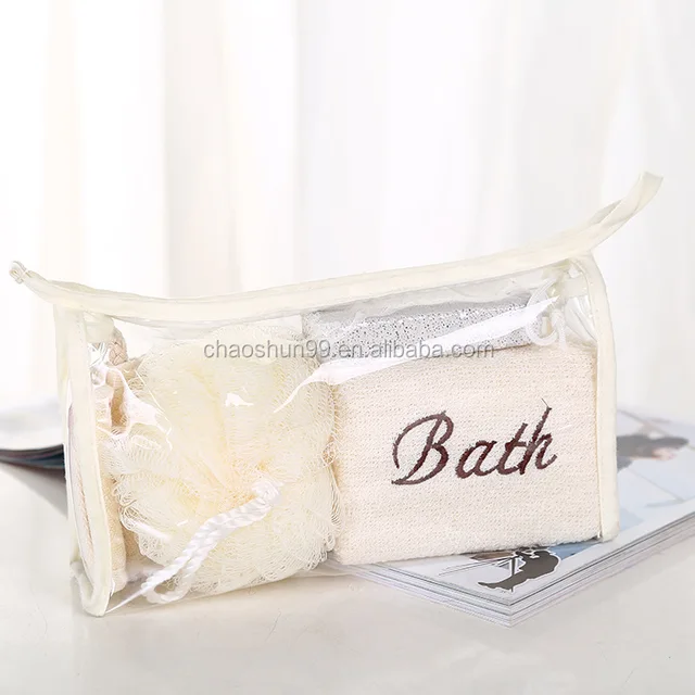 oem pvc bag bath spa set, travel gift bath set wholesale