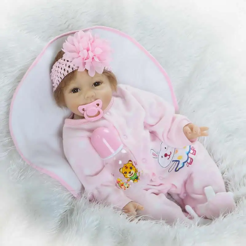 Wear-Pink-Romper-Clothes-Reborn-Babies-Girl-Alive-Doll-22-Soft-Silicone-Realistic-Lifelike-Baby-Dolls