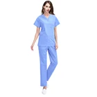 Fashionable unisex v neck nurse scrub sets hospital housekeeping uniform