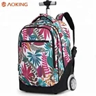 2018 Aoking brand hot selling custom wheeled girl school backpack wheel trolley school bag