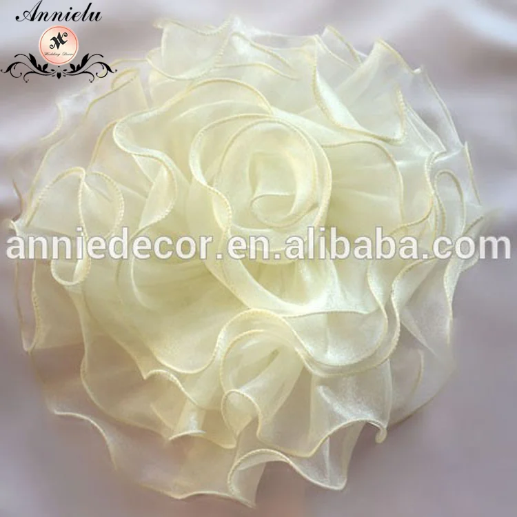 Elegent ruffle organza flower chair sash wedding decorative flower wedding chair sash chair cover
