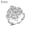 RAKOL Silver Middle Eastern Style Women's Jewelry Luxury Square Full Crystal Zircon Rings R1026