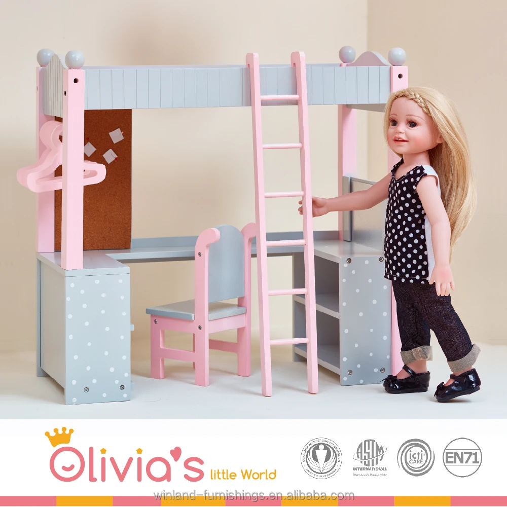 Olivia's Little World - College Dorm Double Bunk Desk (Grey Polka Dots)| 18 inch Doll Furniture