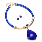 Splendid Glass Crystal gold plated Alloy Metal wedding necklace set African earring Jewelry set royal blue